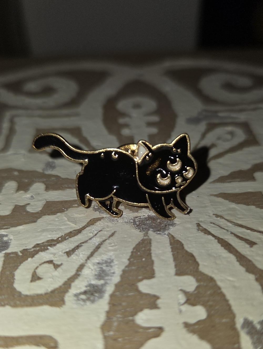 Black Cat Enamel Pin - Gold Trim